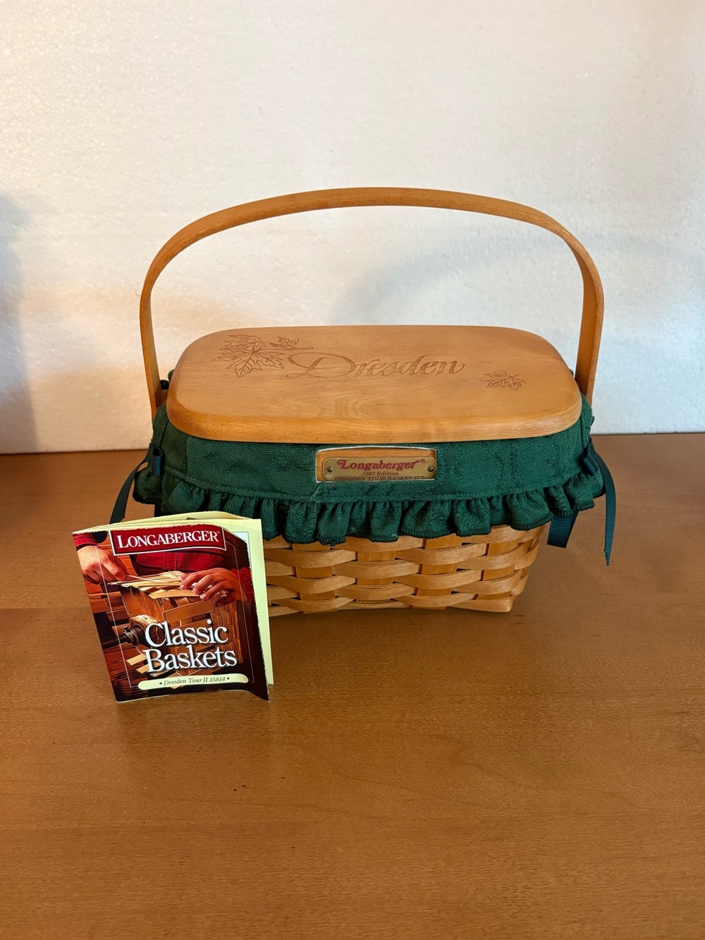 Vintage 1997 Longaberger Touring Basket w/Liner, Protector & Brochure